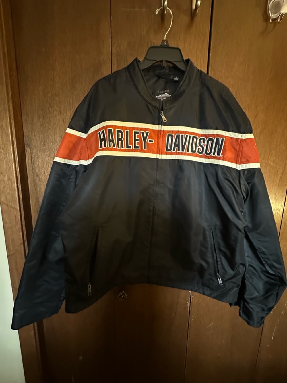 Harley-Davidson Black Jacket with Orange & White Chest Stripe